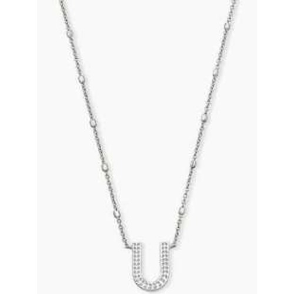 Kendra Scott Letter U Pendant Necklace Rhodium Tone Initial Necklace New in Box